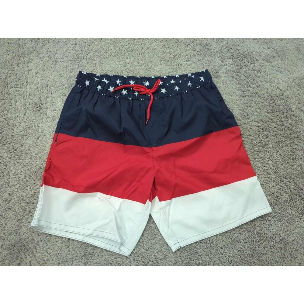 Dream Wave Swim‎ Shorts Mens L Blue Patriotic Mesh Lined UPF 50+ Beach NEW